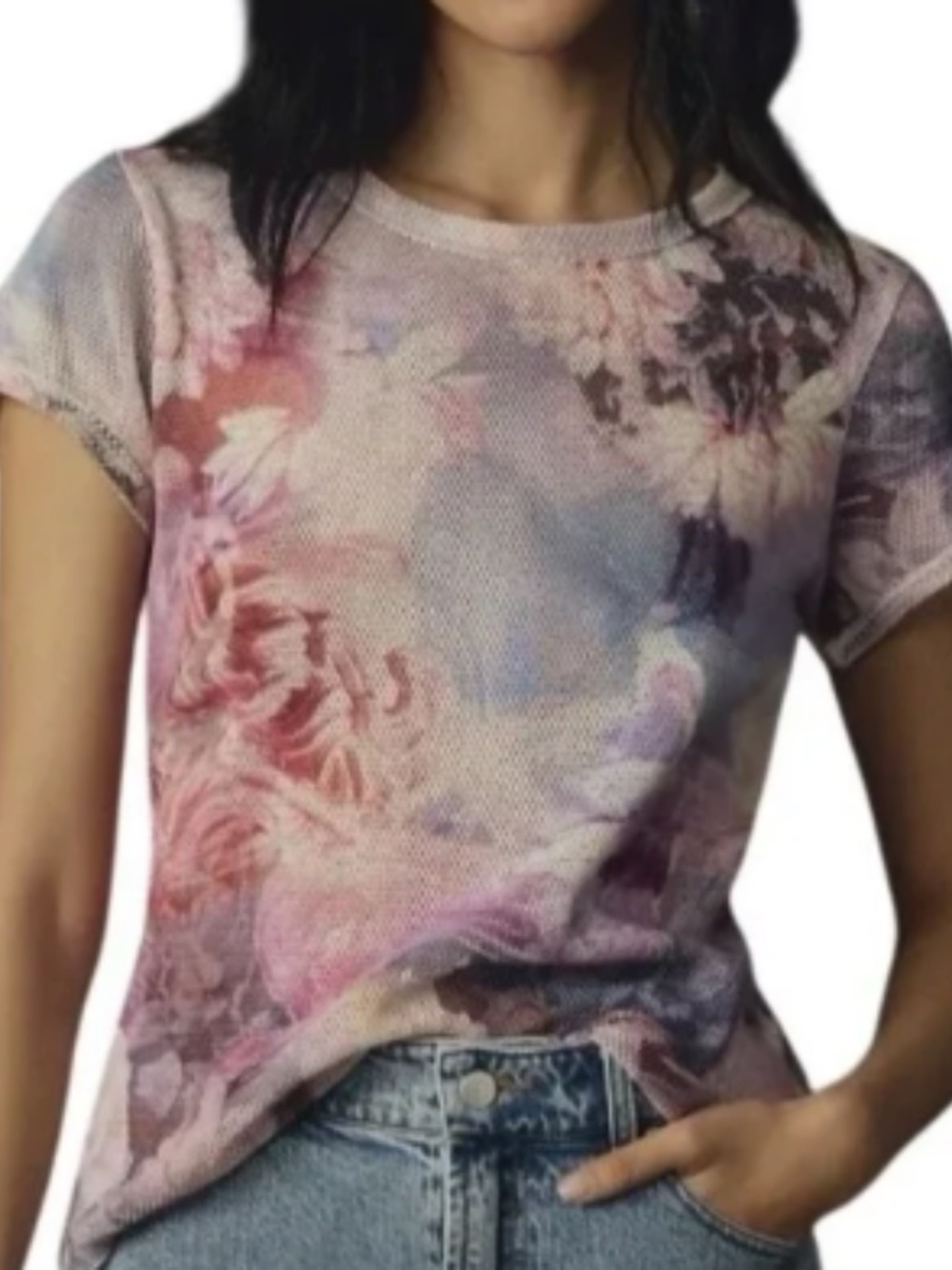 Pilcro Anthropologie Floral Mesh Sheer Top Women’s Medium Y2K